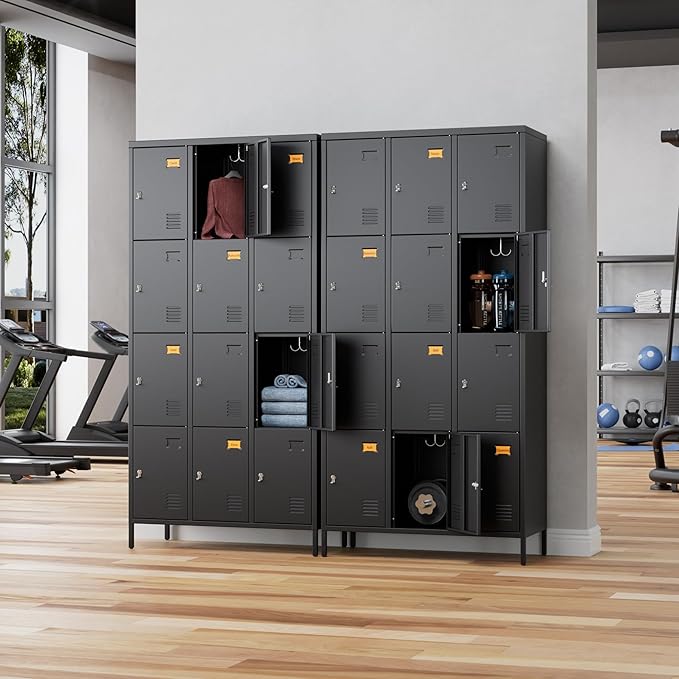 METAN Metal Locker for School Office Gym Bedroom, 12 Doors Black Steel Storage Locker Cabinet for Employees, Industrial Storage Locker, Assembly Required (12 Door-Black)