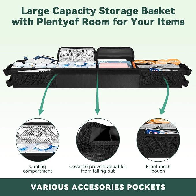 Golf Cart Storage Organizer, Golf Cart Front Storage Basket with Insulated Compartment No-Drilling Golf Cart Basket Compatible with EZGO, Club Car, Kandi Electirc Golf Carts