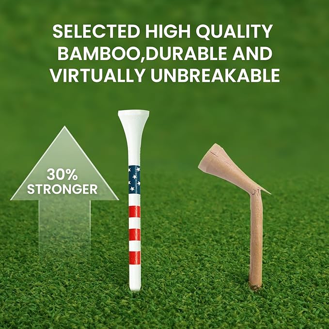 FINGER TEN Bamboo Golf Tees Wood 1 1/2 2 3/4 3 1/4 Inch Wooden Short Long Tee Color Bulk 250/500/1000/2000 Count for Men Women Kids in Red Pink USA Flag