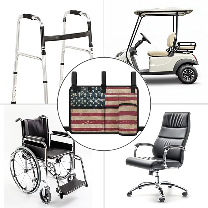 American Flag Golf Cart Bag, Golf Cart Rear Seat Organizer with Open Pockets for Golf Balls & Bottles