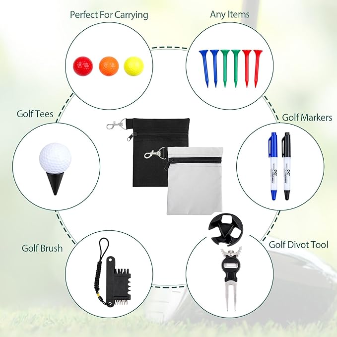 2 Pcs Golf Tee Pouch Golf Tee Bag Accessory Bag with Zipper & Clip for Men Women