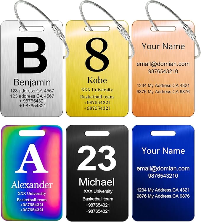 Customized Stainless Steel Luggage Tags: Personalize Your Suitcases, Backpacks, and Bags with Your Text - Custom Initial Text Name ID,Number 2"x3.3"(4 Pack)