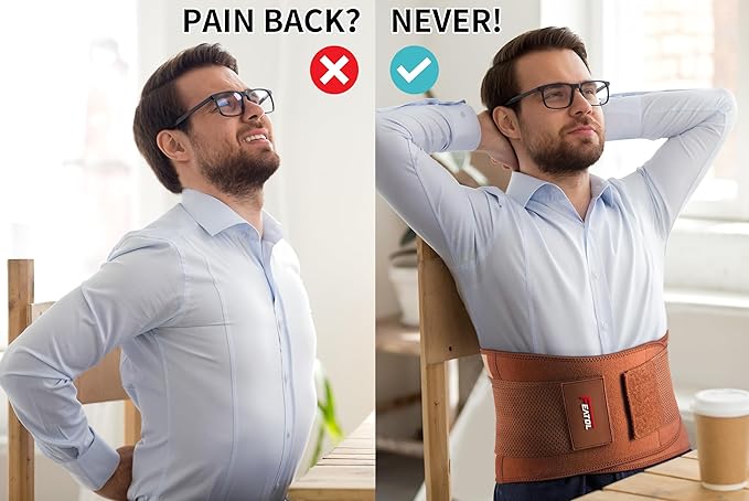 FEATOL Back Brace for Lower Back Pain, Breathable Back Support Belt for Women & Men with Lumbar Pad, Lumbar Support Belt for Heavy Lifting & Work, Scoliosis, Brown, L/XL (Circumference:29.8-38.6")