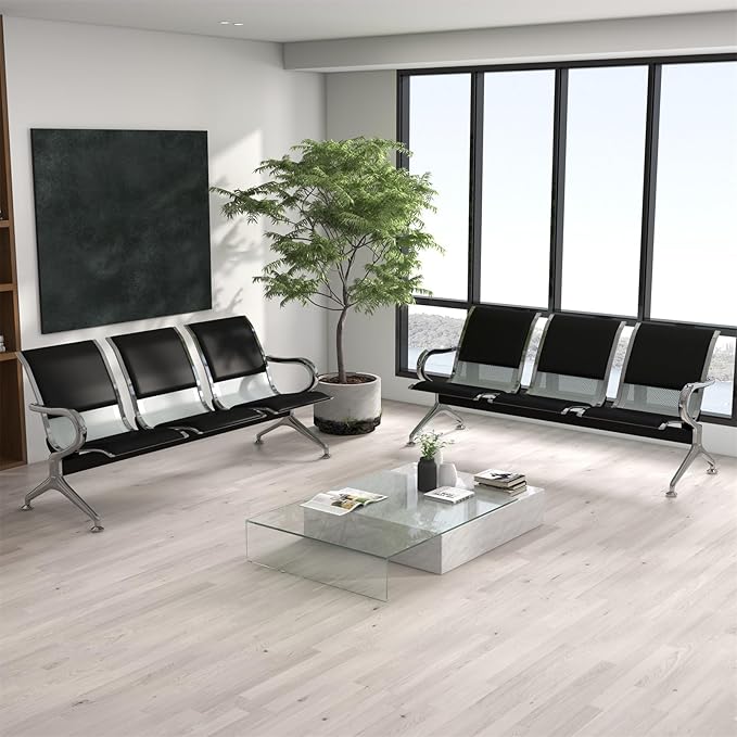 kinbor PU Leather Waiting Room Chairs - Waiting Bench Seating Lobby Chairs for Airport, Bank, Hospital, Salon, Barbershop (Set of 2)