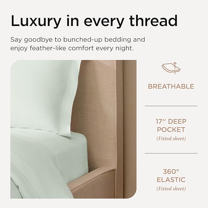 Threadmill Full Size Sheets | 800 Thread Count Bed Sheets with 16” Deep Pocket for Full Size Mattress | Sateen Weave, Better Than Egyptian Cotton, 4-Piece Bedding Set with Cooling Effect | Seaglass