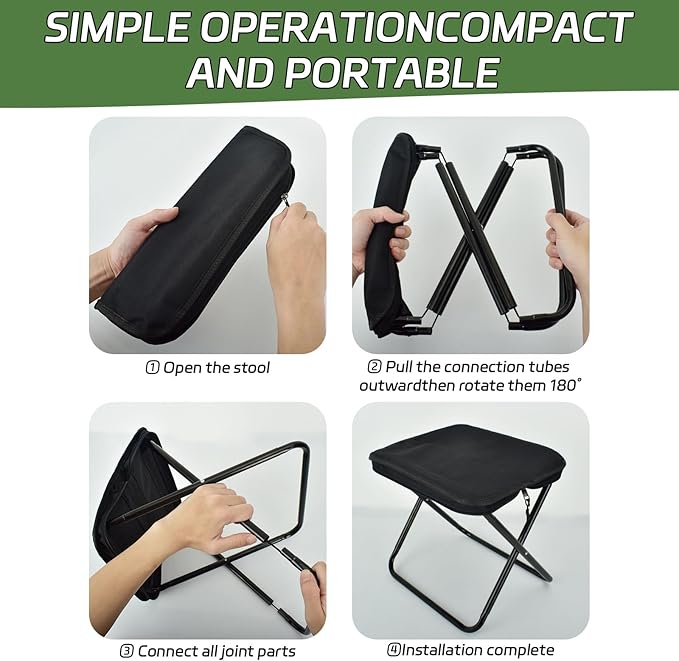 Collapsible Stool, Portable Chair, Lightweight Portable Stool for Adults, Portable Chairs for Adults, Holds Up to 220LBS, Ideal for Camping, Hiking, Outdoors, and Events