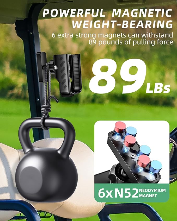 Golf Cart Phone Holder , 360° Adjustable Universal Golf Magnetic Phone Mount Compatible with iPhone Google Pixel EZGO Club Car Yamaha Icon Golf Cart Accessories Golf Gifts for Friend Men Husband Dad
