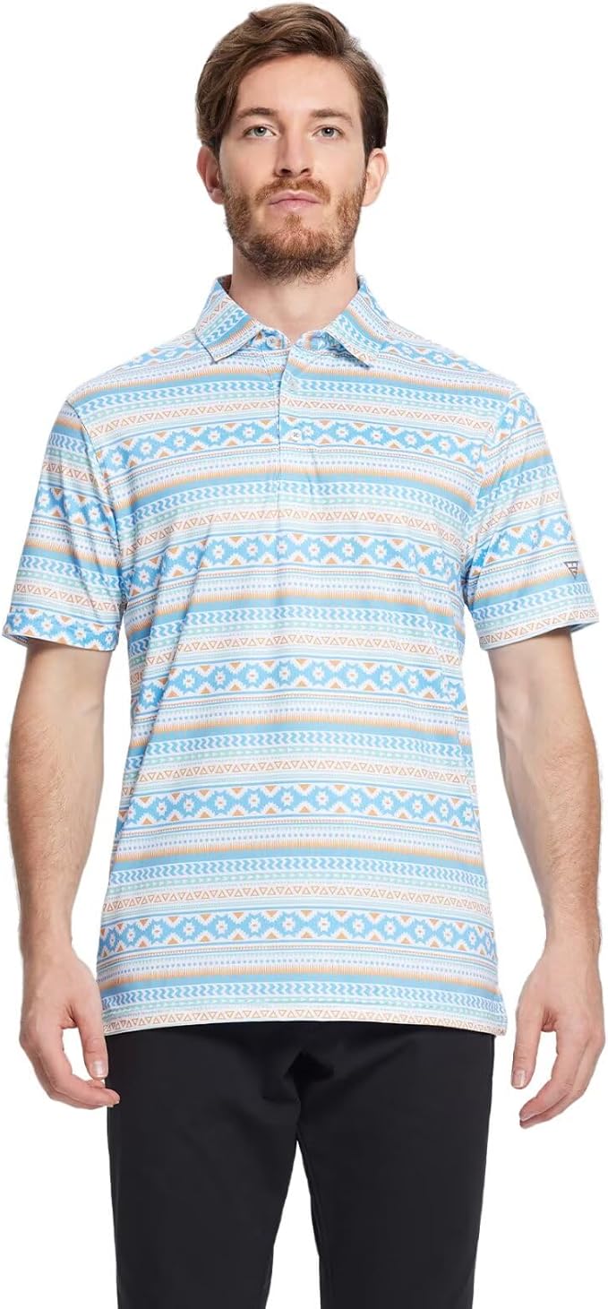 Golf Shirts for Men Dry Fit Short Sleeve Print Performance Moisture Wicking Polo Shirt