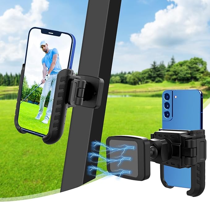 Golf Cart Phone Mount Holder Compatible with iPhone Galaxy Google Pixel Motorola, Golf Magnetic Phone Holder Compatible with Golf Cart EZGO Club Car Yamaha, Ultra Strength Magnets Cell Phone Caddy