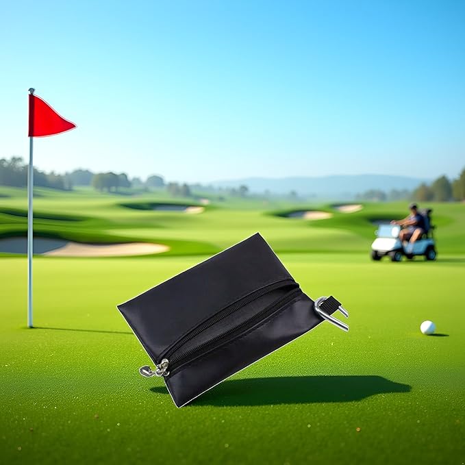 Black Mini Golf Tee Pouch Bag, Durable Golf Ball Tee Storage Bag Leather Golf Tees Pocket with Zipper, Golf Supplies Accessories, Golf Club Bag Accessories, Golf, Sports
