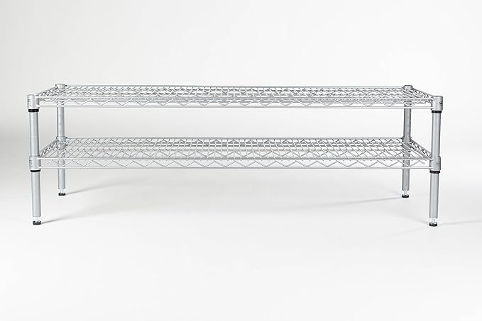 Omega Shelving Storage | 2 Tier Starter Shelving Unit 21" Deep x 48" Wide x 36" High - 800 lb Weight Capacity per Shelf, Adjustable Wire Shelving, Tool-Free Assembly |Grey Shelving