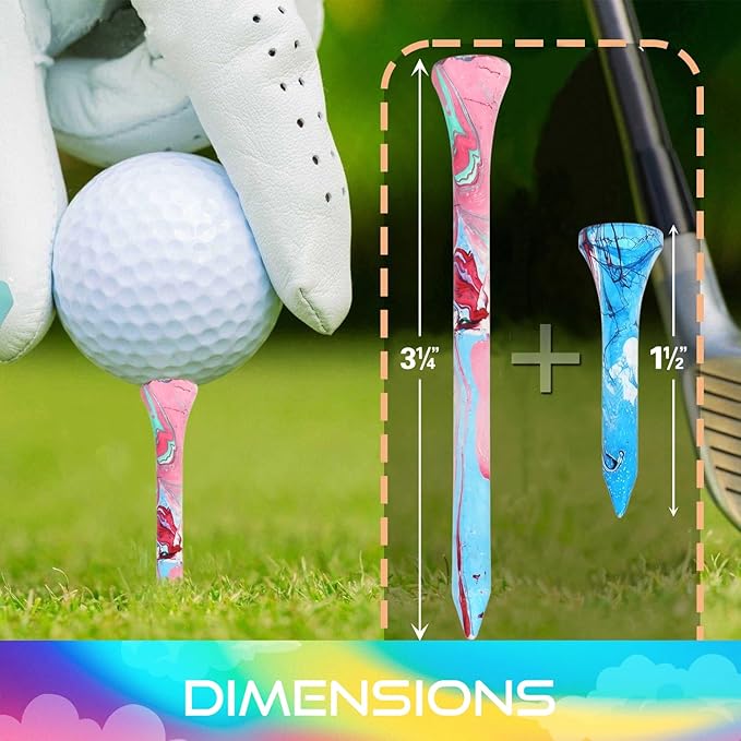 Golf Tees Multiple Colors Mixed Size Package, 100pcs Professional Bamboo/Wood Golf Tees, Size 3-1/4", 2-3/4" & 1-1/2" Reduce Friction and Resistance