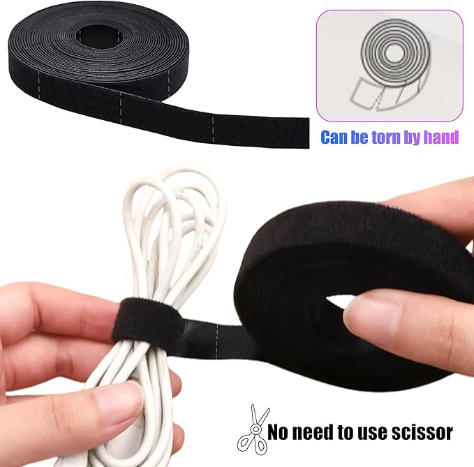 40+1 Hook and Loop Cable Ties, Sticky-Back Cord Organizer, Cable Clip, Self Adhesive Hook and Loop Cable Straps, Cable Management Under Desk, Adjustable Nylon Wire for Home, Office (Black)
