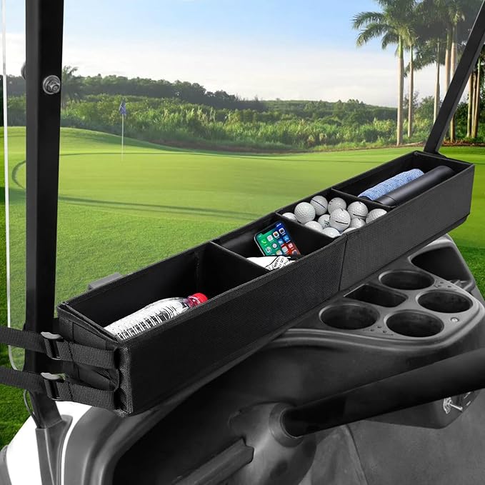 MOSNAI No-Drilling Required Golf Cart Front Inner Basket Dash Storage/Tray Organizer for EZGO TXT, Club Car DS & Precedent Yamaha Drive/Drive2 Golf Cart, Foldable and Durable Golf Cart Storage Basket