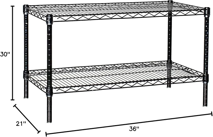 Omega 2 Tier Starter Shelving Unit, 21" Deep x 30" Wide x 36" High, 800 lb Weight Capacity per Shelf, Adjustable Wire Shelves, Tool-Free Assembly, Black