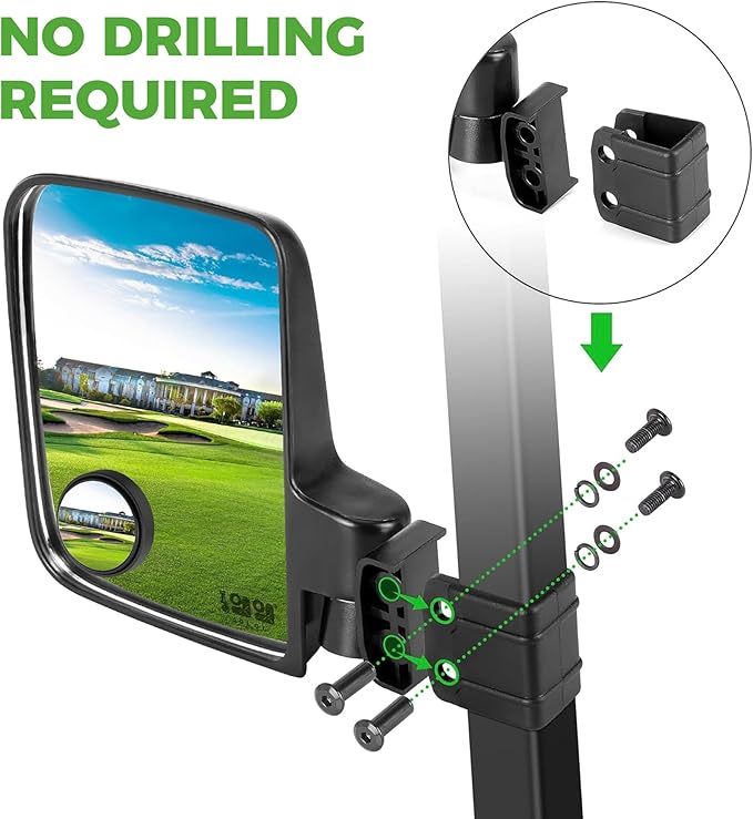 10L0L Golf Cart Mirror Universal for Yamaha, Club Car, EZGO, No Drilling Extra Large Side Rear View with Blind Spot Mirror Folding Adjustable 180 Degree