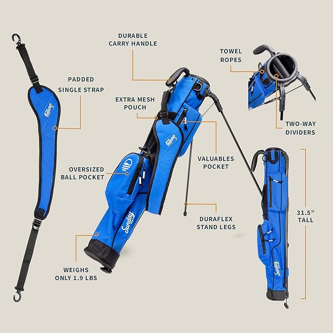 The Original Lightweight Sunday Golf Bag with Stand – Easy to Carry, Durable Pitch & Putt Bag for Driving Range, Par 3 & Executive Courses