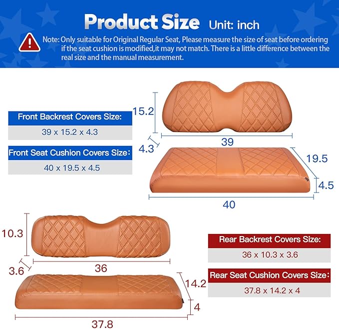 NOKINS Golf Cart Seat Covers for Club Car Precedent, Vinyl Front&Rear Seat Cover with Flip-Up Armrests kit, with Cup Holder, for 1" Square Tube (All Brown)