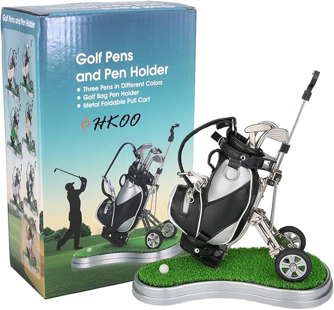 Golf Gift Golf Pens Holder, Golf Bag Holder with 3 Pieces Aluminum Pen Golf Bag Pencil Holder for Men