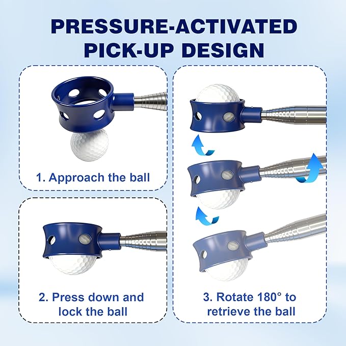 Golf Ball Retriever Telescopic, Thicken Stainless Steel Shaft with Non-Slip Rubber Grip, 9FT/14.5FT Water Golf Ball Picker, The Best Accessory Gift for Men and Women Golfers