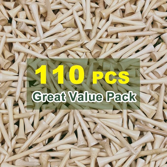 110 Pcs Bamboo Golf Tees 3 1/4 Inch, Friendly Biodegradable, Long and Tall Golf tees, More Durable and Stable, Ideal for Beginner