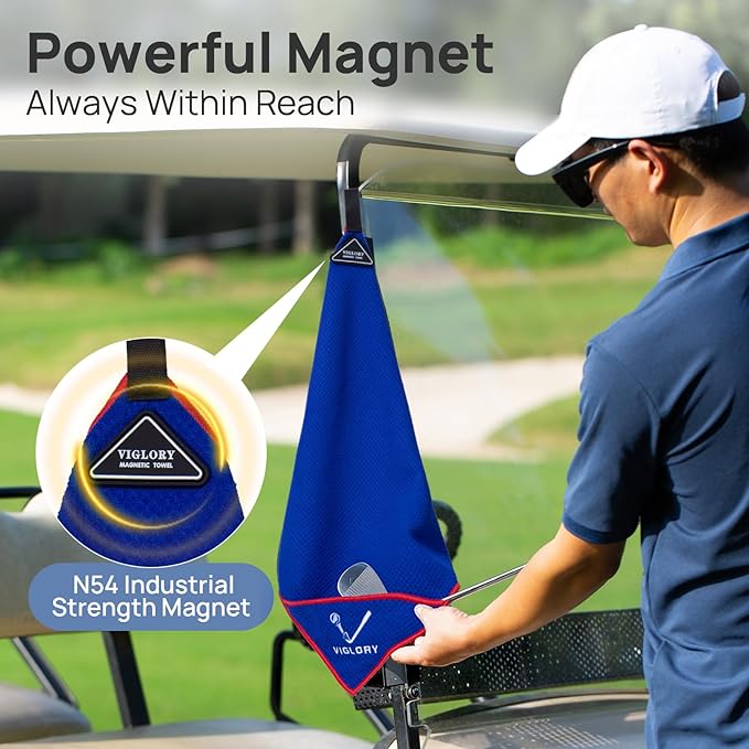 Magnetic Golf Towel for Bag 18" x 18" with Clip Exclusive Cleaning Pocket Microfiber Waffle Ultra Absorbent Club Ball Cleaner Essential Golf Accessories and Gifts for Men Women(Blue 1 Pack)