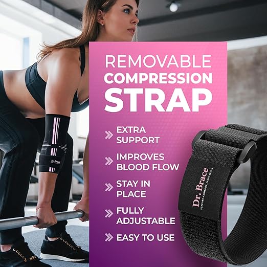DR. BRACE® Elite Elbow Brace Support, Breathable Elbow Compression Sleeve with Gel Pad for Golfer's, Tennis Elbow & Tendonitis Treatment & Pain Relief 2024 (Black-Pink, XX-Large)