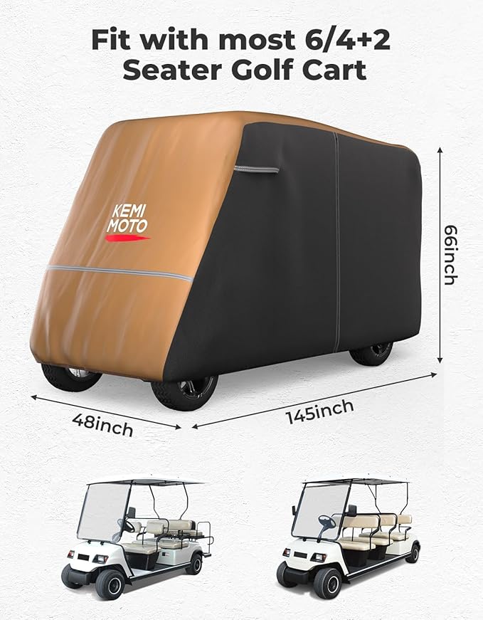 KEMIMOTO Golf Cart Cover, 2/2+2/4/4+2/6/6+2/8 Passenger Heavy Duty Golf Cart Rain Covers with Storage Bag Universal Compatible with EZGO Club Car