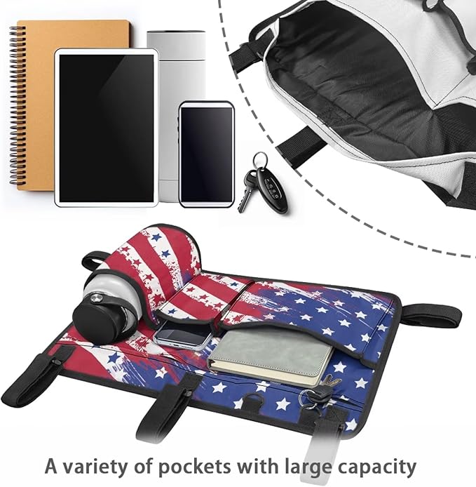 American Flag Golf Cart Bag, Golf Cart Rear Seat Organizer with Open Pockets for Golf Balls & Bottles