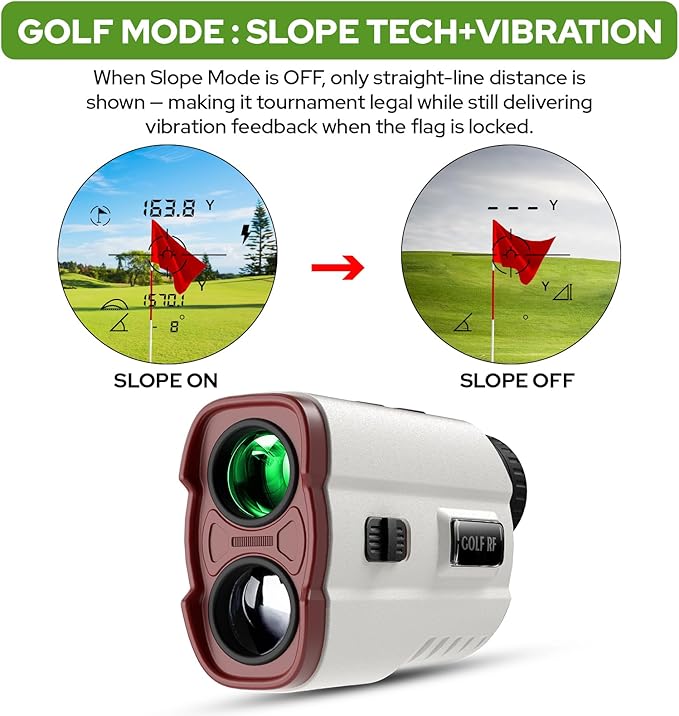 Golf Rangefinder with Slope, 1200 Yards Laser Range Finder with High-Precision Flag Pole Locking Vibration, 7X Magnification, Rechargeable Battery