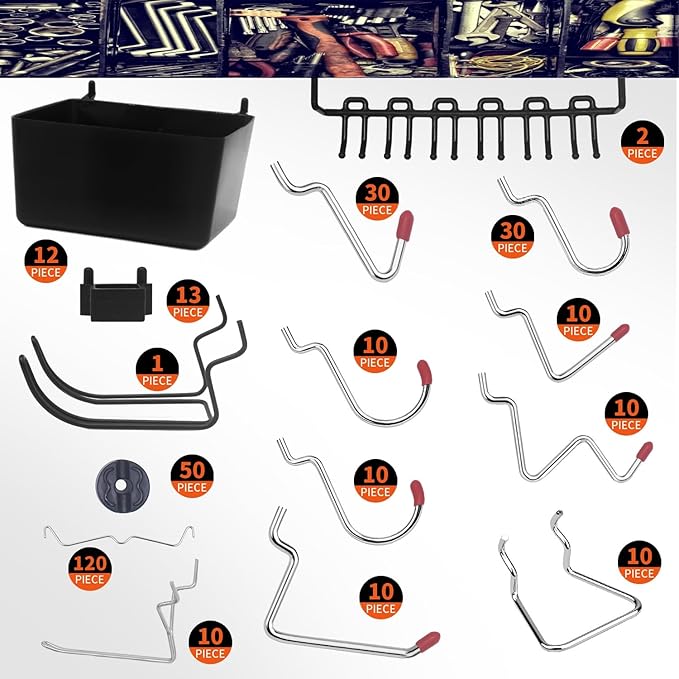 Calax 338PCS Pegboard Hooks Organizer Kit, Fit 1/8 or 1/4 inch Peg Board with Storage Bins, Pegboard Assortment Hooks Accessories Tool Hanging Storage for Garage, Kitchen, Bathroom (338)