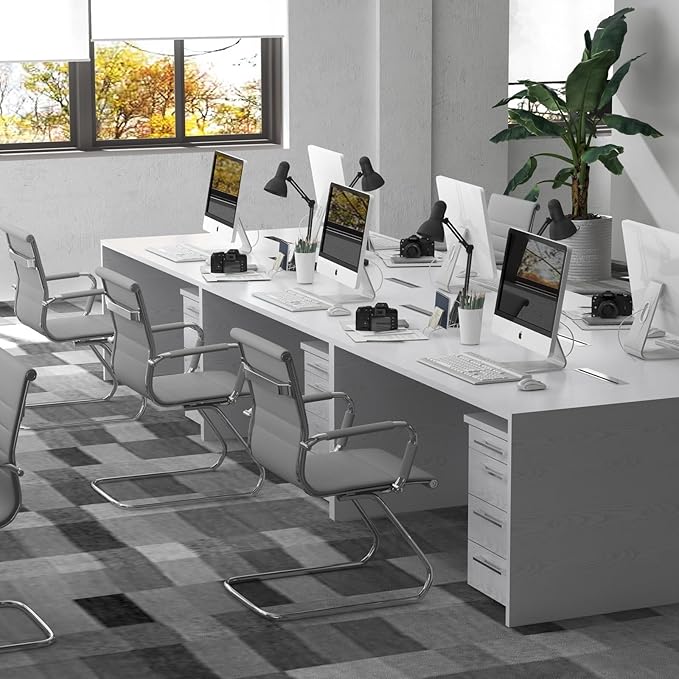 CIMOTA Waiting Room Chairs Leather Office Guest Chair Mid Back Reception Chairs with Sled Base for Meeting/Patient/Conference Room, Grey Set of 2