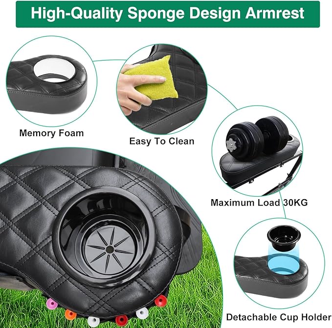 Golf Cart Diamond Armrest with Cup Holder for Rear Seat, Upgraded Stable Triangle Support Frame No Drilling for EZGO Club Car DS Precedent Yamaha Golf Carts Arm Rest with 1" Side Square Tube