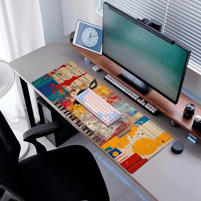 Musical Art Gaming Mouse Pad, Desk Mat, Non-Slip Rubber Base Cool Aesthetic MousePads for Computer Laptop Keyboard Office School Home Desktop Accessories Decor 31.5" x 11.8"