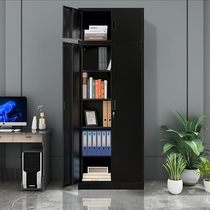 CJF Metal Storage Cabinet, 87-inch Tall Large Locking Cabinet Garage Storage Cabinet with Adjustable Shelves & Locking Doors for Home Office, Garage and Utility Room-Black