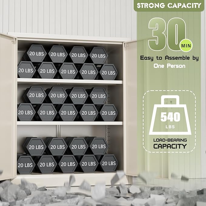 SUNCROWN Metal Storage Cabinets, 36”Locking Cabinet with Doors and Adjustable Shelves, Steel Utility Tool Garage Cabinets for Home, Office, Kitchen, Warehouse,Warm Grey
