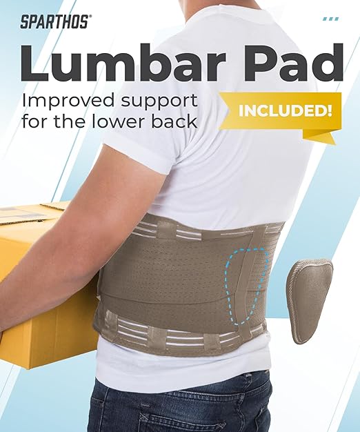 Sparthos Back Support Belt - Immediate Relief from Back Pain, Sciatica, Herniated Disc - Breathable Brace With Lumbar Pad - Lower Backbrace For Home & Lifting At Work - For Men & Women - (Beige-XS)