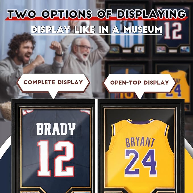 JupDec Jersey Frame Display Case 3 Pack, Large Clear Acrylic Shadow Box with UV Protection for Basketball Baseball Football Soccer Hockey Shirt, Wall Mount Wooden Showcase, Idea Gift for Sports Fans
