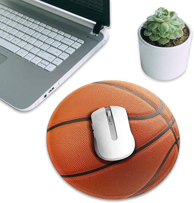 Basketball Ball Fun Sport Round Mouse Pad, Small Gaming Mousepad with Stitched Edge, Non-Slip Rubber Base Mouse Mat Office Desk Accessories for Laptop Computer Decor 7.9 X 7.9 Inch