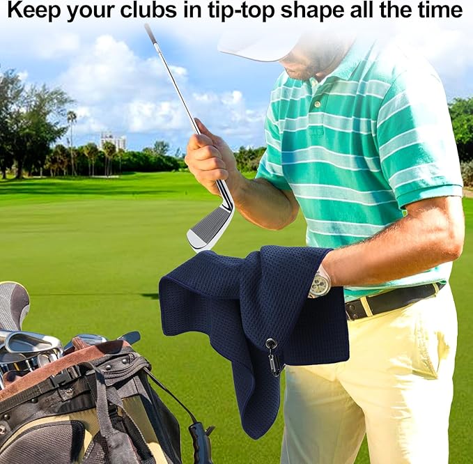 3 Pack 16" X 16" Golf Towels for Golf Bags for Men, Premium Waffle-Pattern Golf Towel with Carabiner Clip, Super Absorbent Microfiber Towel, Golf Accessories for Men, 3 Dark-Blue Colors
