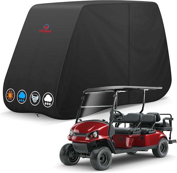 Comnova Golf Cart Cover 6 Passenger - 600D Waterproof Golf Carts Enclosure with Zipper, Windproof & UV Resistant, Outdoor Golf Cart Cover Universal Fit EZGO, Club Car, Yamaha up to 138"L x 48"W x 66"H