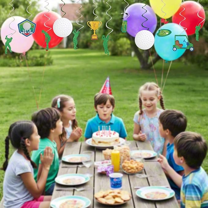 Golf Party Decorations Golf Birthday Hanging Swirls, Assembled and Ready to Use, Let's Partee Party Decor Supplies Boys Hanging Swirl Party Streamers 24pcs Golf Sports Themed Party Decor Banner