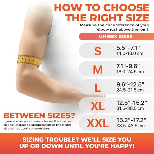 DR. BRACE® Elite Elbow Brace Support, Breathable Elbow Compression Sleeve with Gel Pad for Golfer's, Tennis Elbow & Tendonitis Treatment & Pain Relief 2024 (Grey-Orange, Small)