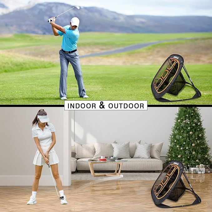 Professinoal Golf Chipping Net with Golf Hitting Mat,12 Practice Foam Balls and 2 Pixing Pins, for Indoor and Outdoor Target Chipping Training