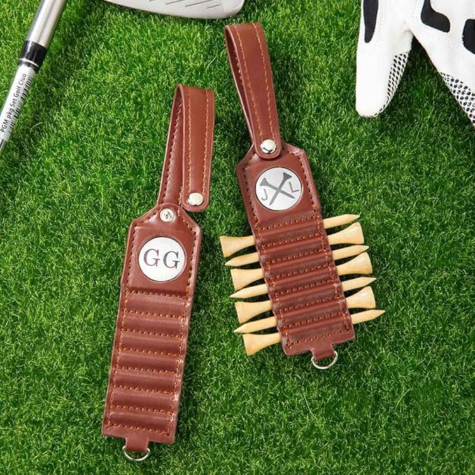 Personalized Golf Bag Tag Tee Holder Custom Golf Club Monogram Leather Golf Tee Holder with Name 7 Pcs Golf Tees Sports Accessories Birthday for Golf Players Men Dad Father Grandpa