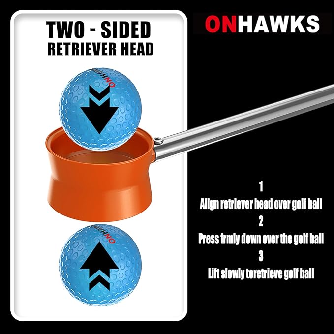 Golf Ball Retriever for Water,Telescopic 12Ft/9Ft Stainless Steel Shaft Two-Sided Easy Pick Up Balls,Unbreakable Head Retriever Tool Golf Accessories Golf Gift for Men