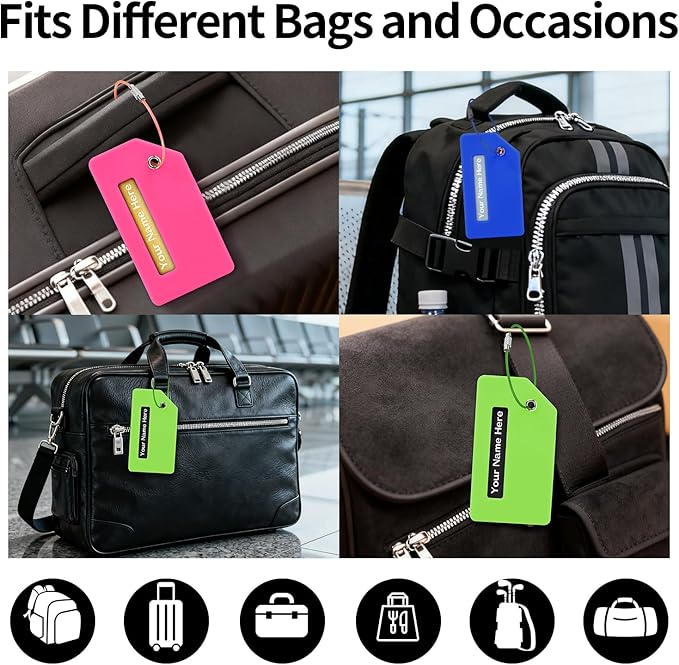 Personalized Luggage Tags for Suitcases, Custom Metal Luggage Tag for Bag with Silicone Sleeves, Durable Travel Tags, Laser Engrave Name Text, Gift for Travelers, 3.5x2 Inches (Orange)