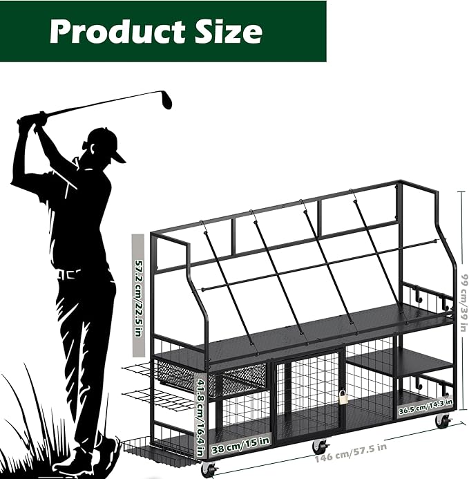 Golf Storage Organizer for 5 Bags, Extra Large Golf Club Racks for Garage Golf Bag Stand Holder for Golf Equipment Accessories