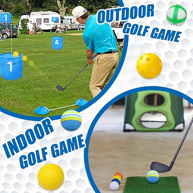 Plastic Golf Club Collapsible - Right Hand for Game & Travel, Golf Chiper Club for Junior, Adults Indoor Outdoor Training Bucket Pong Chipping Games for Family, Hit Plastic Foam Balls -2PCS