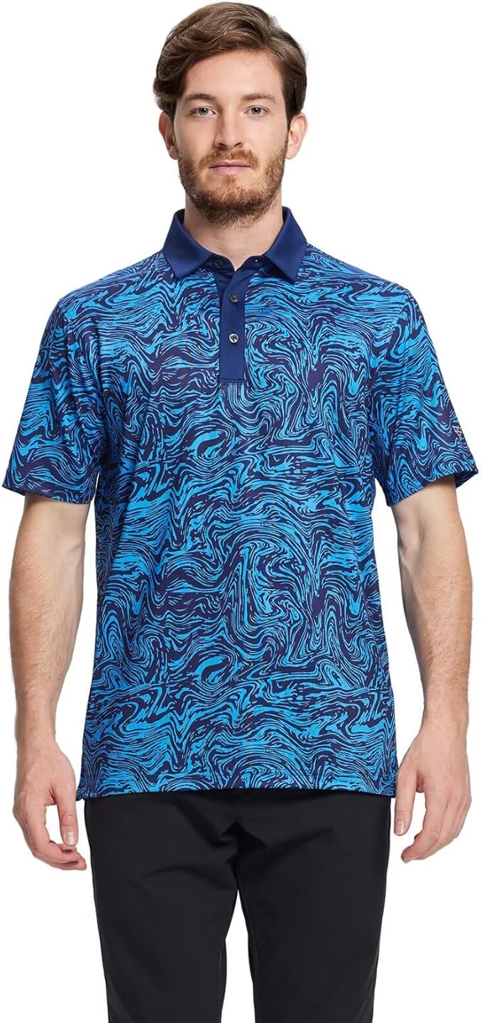Golf Shirts for Men Dry Fit Short Sleeve Print Performance Moisture Wicking Polo Shirt
